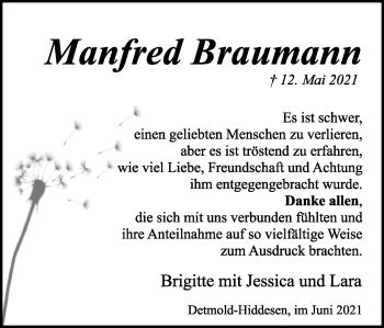 Anzeige  Manfred Braumann  Lippische Landes-Zeitung