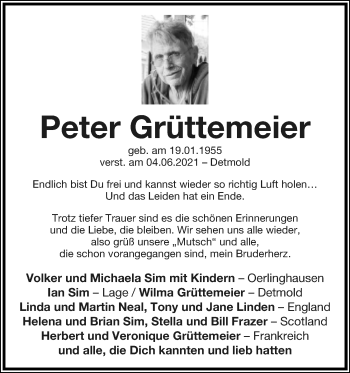 Anzeige  Peter Grüttemeier  Lippische Landes-Zeitung