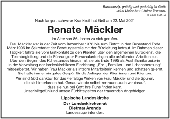 Anzeige  Renate Mäckler  Lippische Landes-Zeitung