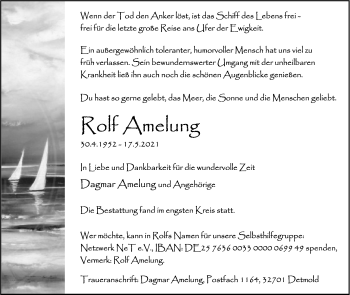 Anzeige  Rolf Amelung  Lippische Landes-Zeitung