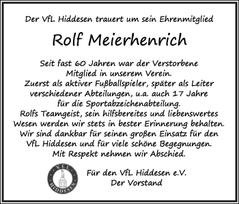 Anzeige  Rolf Meierhenrich  Lippische Landes-Zeitung
