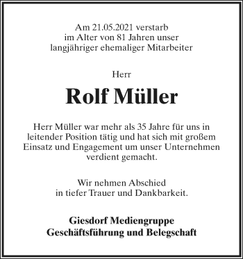 Anzeige  Rolf Müller  Lippische Landes-Zeitung