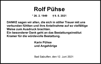 Anzeige  Rolf Pühse  Lippische Landes-Zeitung
