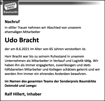 Anzeige  Udo Bracht  Lippische Landes-Zeitung