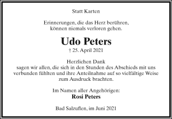Anzeige  Udo Peters  Lippische Landes-Zeitung