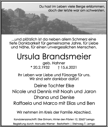 Anzeige  Ursula Brandsmeier  Lippische Landes-Zeitung