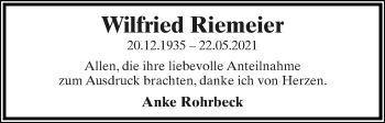 Anzeige  Wilfried Riemeier  Lippische Landes-Zeitung
