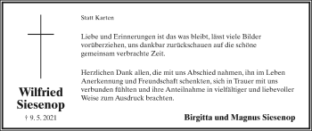 Anzeige  Wilfried Siesenop  Lippische Landes-Zeitung