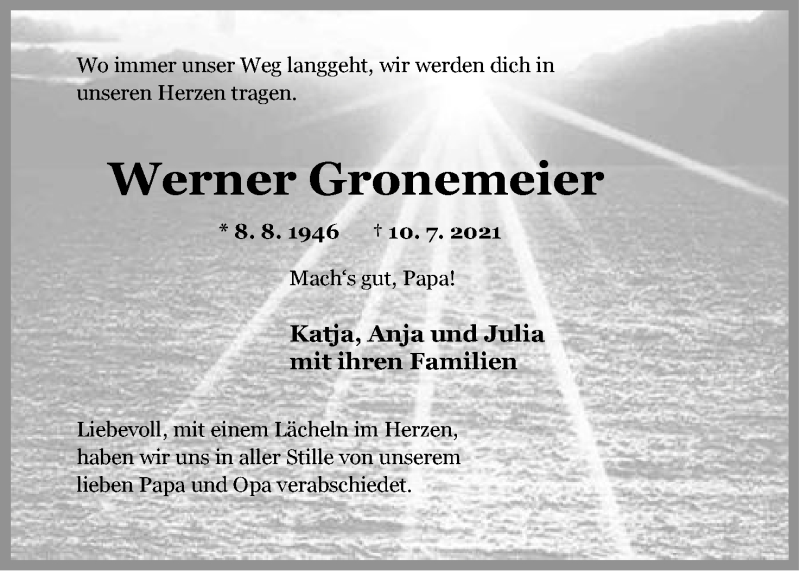  Traueranzeige für Werner Gronemeier vom 17.07.2021 aus Lippische Landes-Zeitung