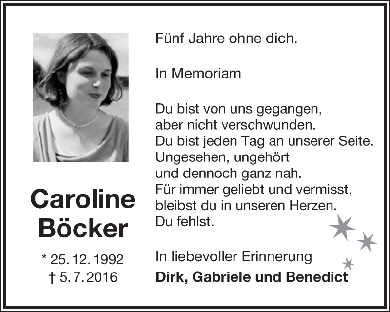  Traueranzeige für Caroline Böcker vom 05.07.2021 aus Lippische Landes-Zeitung