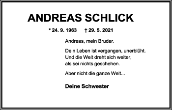 Anzeige  Andreas Schlick  Lippische Landes-Zeitung