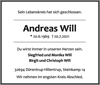 Anzeige  Andreas Will  Lippische Landes-Zeitung