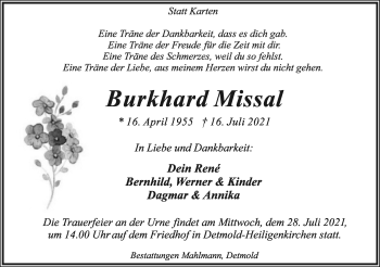 Anzeige  Burkhard Missal  Lippische Landes-Zeitung