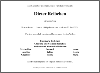 Anzeige  Dieter Reibchen  Lippische Landes-Zeitung