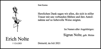 Anzeige  Erich Nolte  Lippische Landes-Zeitung