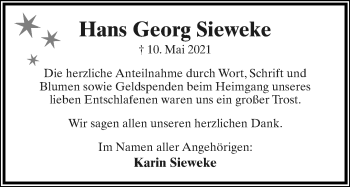 Anzeige  Hans Georg Sieweke  Lippische Landes-Zeitung