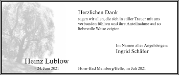 Anzeige  Heinz Lublow  Lippische Landes-Zeitung