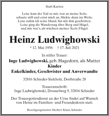 Anzeige  Heinz Ludwighowski  Lippische Landes-Zeitung