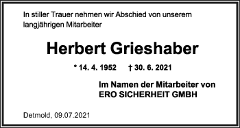 Anzeige  Herbert Grieshaber  Lippische Landes-Zeitung