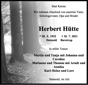 Anzeige  Herbert Hütte  Lippische Landes-Zeitung