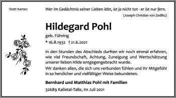 Anzeige  Hildegard Pohl  Lippische Landes-Zeitung