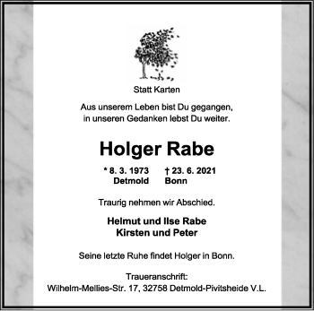 Anzeige  Holger Rabe  Lippische Landes-Zeitung