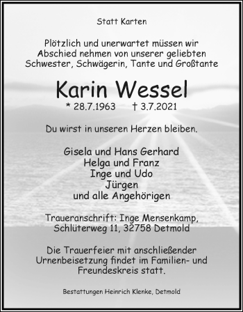 Anzeige  Karin Wessel  Lippische Landes-Zeitung