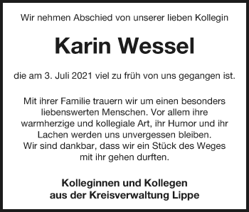 Anzeige  Karin Wessel  Lippische Landes-Zeitung