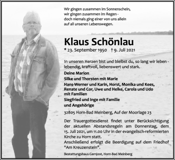 Anzeige  Klaus Schönlau  Lippische Landes-Zeitung