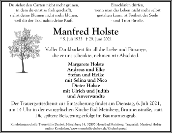 Anzeige  Manfred Holste  Lippische Landes-Zeitung