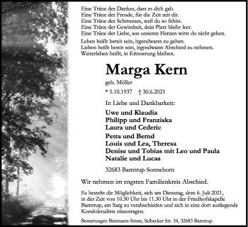 Anzeige  Marga Kern  Lippische Landes-Zeitung