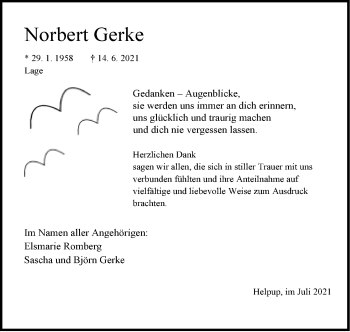 Anzeige  Norbert Gerke  Lippische Landes-Zeitung