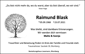 Anzeige  Raimund Blask  Lippische Landes-Zeitung