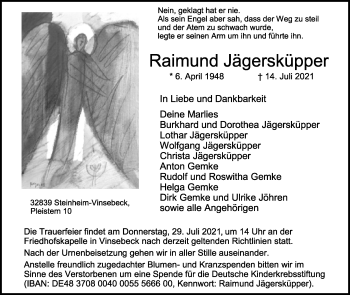 Anzeige  Raimund Jägersküpper  Lippische Landes-Zeitung