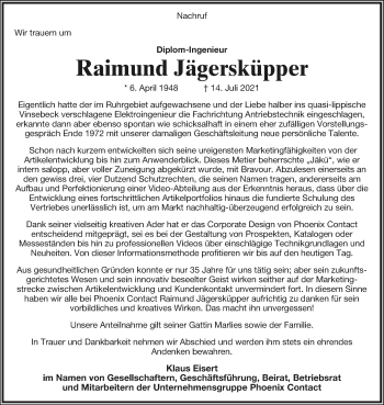 Anzeige  Raimund Jägersküpper  Lippische Landes-Zeitung
