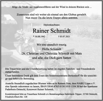 Anzeige  Rainer Schmidt  Lippische Landes-Zeitung