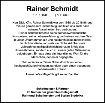 Anzeige  Rainer Schmidt  Lippische Landes-Zeitung