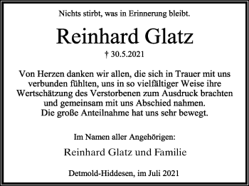 Anzeige  Reinhard Glatz  Lippische Landes-Zeitung
