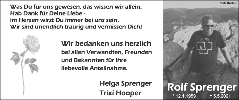  Traueranzeige für Rolf Sprenger vom 17.07.2021 aus Lippische Landes-Zeitung