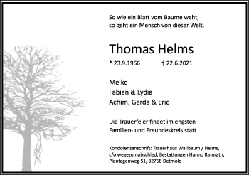Anzeige  Thomas Helms  Lippische Landes-Zeitung