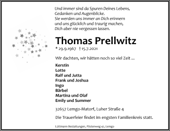 Anzeige  Thomas Prellwitz  Lippische Landes-Zeitung