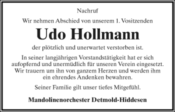 Anzeige  Udo Hollmann  Lippische Landes-Zeitung