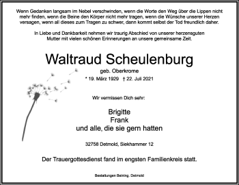 Anzeige  Waltraud Scheulenburg  Lippische Landes-Zeitung