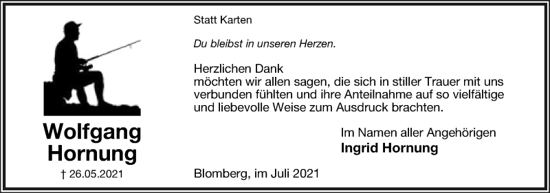  Traueranzeige für Wolfgang Hornung vom 10.07.2021 aus Lippische Landes-Zeitung