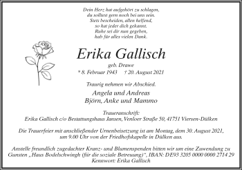 Anzeige  Erika Gallisch  Lippische Landes-Zeitung