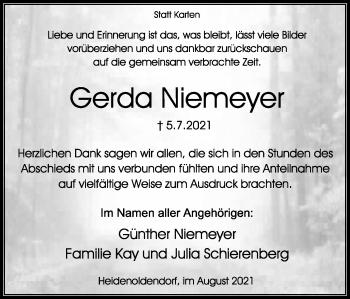 Anzeige  Gerda Niemeyer  Lippische Landes-Zeitung