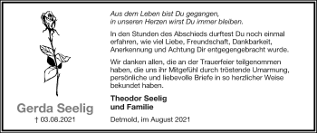 Anzeige  Gerda Seelig  Lippische Landes-Zeitung