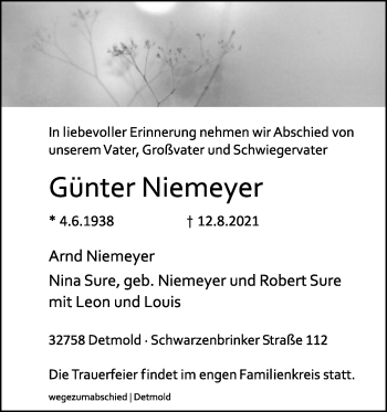 Anzeige  Günter Niemeyer  Lippische Landes-Zeitung