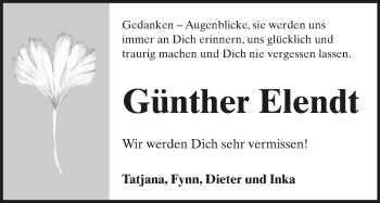 Anzeige  Günther Elendt  Lippische Landes-Zeitung