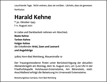 Anzeige  Harald Kehne  Lippische Landes-Zeitung